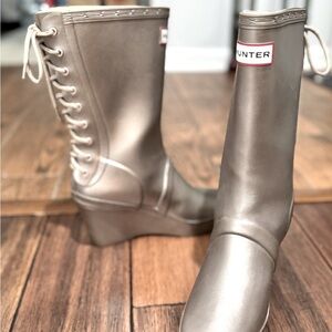 Hunter Verbier Lace Up Titanium Wedge Rain Boots
